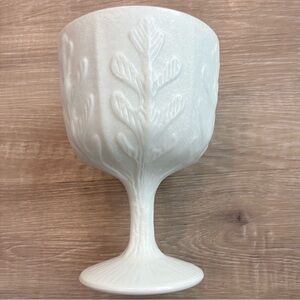 FTD Milk Glass Oak Leaf Goblet Candy Dish EUC Vintage 1975 Vase Decorative